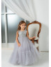 Gray Lace Tulle Beaded Elegant Flower Girl Dress